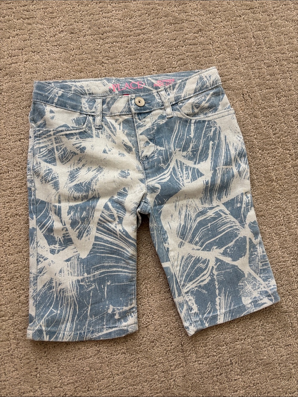 The Children's Place Blue and White Palm-Print Girls' Bermuda Shorts
